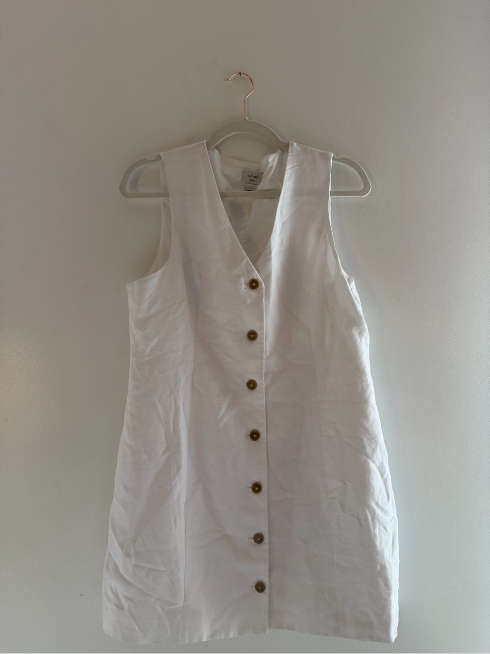 White Aritzia Button-Front Sleeveless Dress